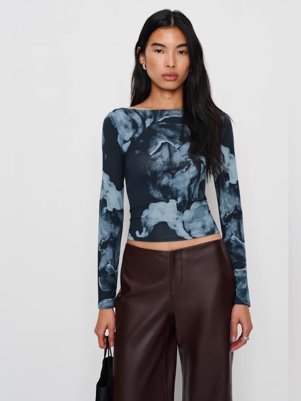 NWOT Reformation Black, Blue & White Wiley Knit Top in Midnight Rose (S)